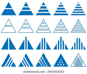 Pyramidendiagramm-Geometrie-Infografik-Dreieck mit vielen Formen in der mathematischen Vektorgrafik.