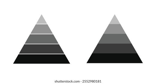 Vector de icono de diagrama de infografía de gráfico piramidal. Gráfico piramidal de 5 niveles. 5 niveles paso a paso con colores para el concepto de negocio. Icono de ilustración de estilo plano de Vector Formas elemento de infografía. 