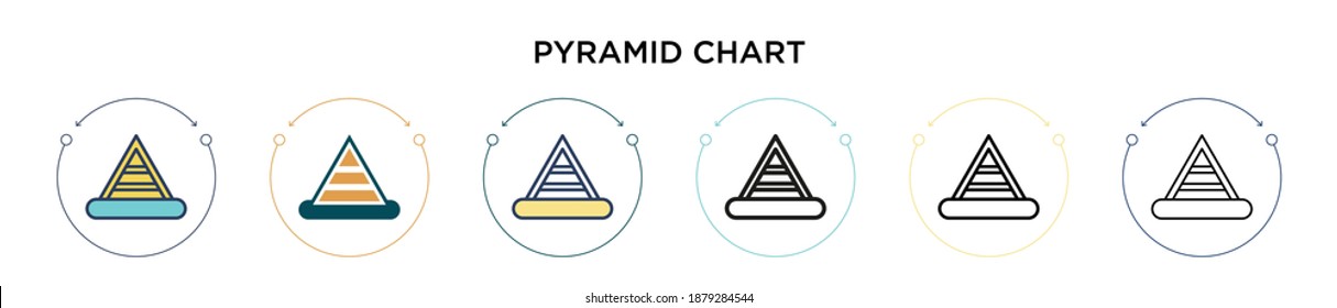 Pyramid chart icon in filled, thin line, outline and stroke style. Vector illustration of two colored and black pyramid chart vector icons designs can be used for mobile, ui, web