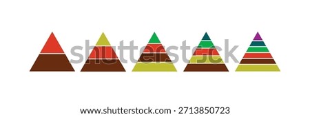Pyramid chart infographic 2, 3, 4, 5, 6 levels. pyramid infographic colorful templates collection. Triangle hierarchy data segments collection. Vector business illustration isolated on white. eps10
