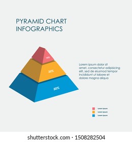 Pyramid Chart Infographics Elements 3D Vector Flat Design, Sign, Icon Full Color Template