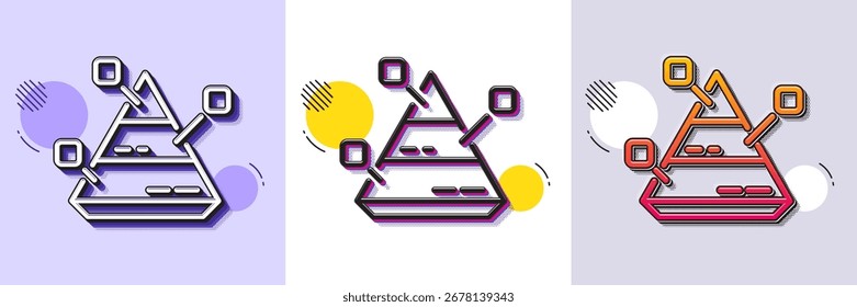 Icono de línea de gráfico piramidal. Patrón punteado de semitono. Icono de degradado con sombra de grano. Signo de gráfico de Analytics. Símbolo de análisis de mercado. Icono de gráfico piramidal de línea. Varios diseños. Vector