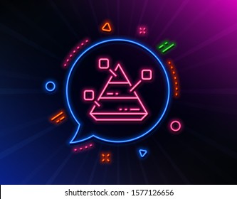 Pyramid chart line icon. Neon laser lights. Analytics graph sign. Market analytics symbol. Glow laser speech bubble. Neon lights chat bubble. Banner badge with pyramid chart icon. Vector