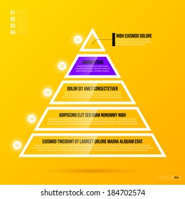 Pyramid chart template with five options on bright yellow background. EPS10