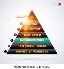 Pyramid chart template with glowing lights on white background. EPS10