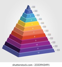 Pyramidendiagramm-Vorlage für Infografiken zur Präsentation für 12 Elemente