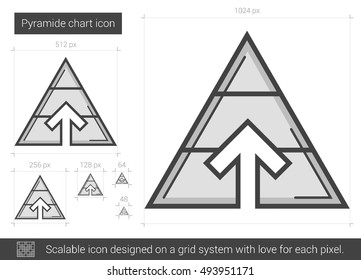 Icono de línea vectorial de gráfico pirámide aislado en fondo blanco. Icono de línea de gráfico pirámide para infografía, sitio web o aplicación. Icono escalable diseñado en un sistema de cuadrícula.