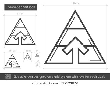 Ícone de linha de vetor do gráfico de pirâmide isolado no plano de fundo branco. Ícone de linha de gráfico de pirâmide para infográfico, site ou aplicativo. Ícone escalável projetado em um sistema de grade.