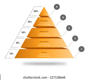 Pyramid Chart Vector for your business presentation to visualise data, shape showing five stages in hierarchy. Download this pyramid vector and input your own text.