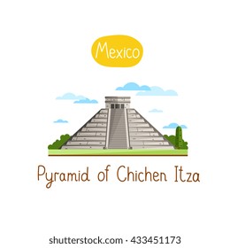 Pyramid of Chichen Itza. Famous world landmarks icon concept. Journey around the world. Tourism and vacation theme. Modern design flat vector illustration.
