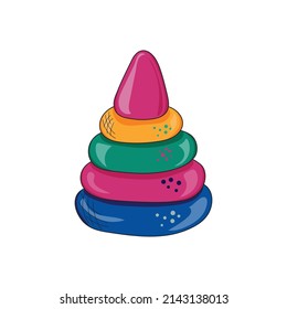 Pyramid children play isolated on white background. Greeting sweet postcard.Vector illustration. Hand drawn