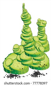 pyramid of chopped cucumber and green pepper
