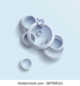 Pyramid of circles. Banner with drop shadows. Abstract vector white background.