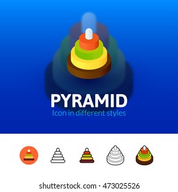 Pyramid color icon, vector symbol in flat, outline and isometric style isolated on blur background