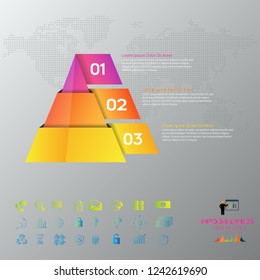 Pyramid Colorful Modern  chart infographics with 3 elements, vector eps10 illustration on the grey background.Eps 10 vector file.