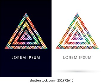 Pyramid, colorful triangle, designed using colors line on white and black background, concept happy, fun, joy, fantasy, love, gift, logo, symbol, icon, graphic, vector.