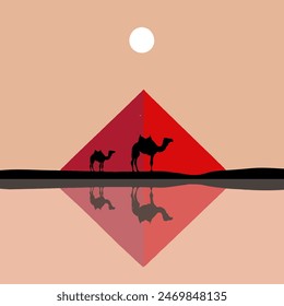 Complejo piramidal, cartel de ciudad retro de El Cairo con Formas abstractas de horizonte, edificios. Ilustración vectorial de viaje del Lugar famoso Antiguas Egipto