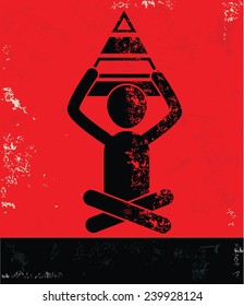 Pyramid concept,human resource on red background,grunge vector