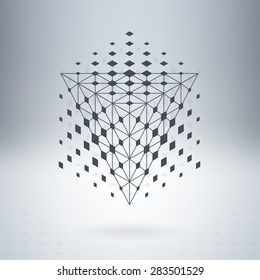 Pyramid with connected lines and dots. Abstract Vector Illustration. Wireframe mesh polygonal levitating element.
