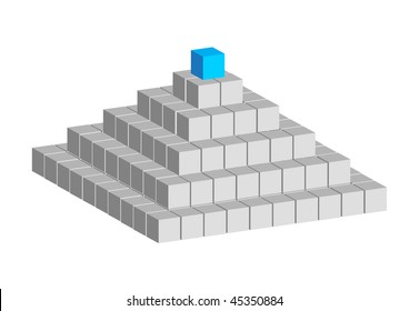 Pyramid constructed of abstract cubes on white background