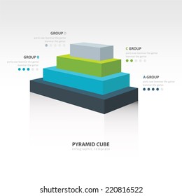 pyramid cube  infographic side view 4 color