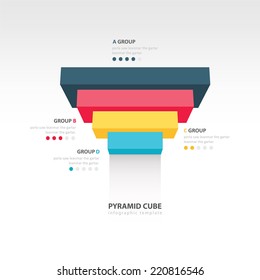 pyramid cube upside down infographic template 4 color