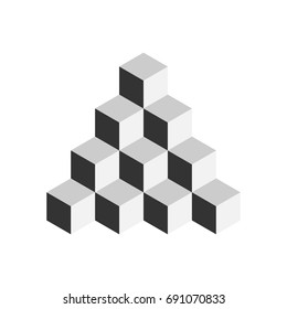 Pyramid of cubes. 3D vector illustration isolated on white background.