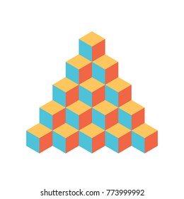 Pyramid of cubes. 3D vector illustration isolated on white background.