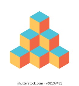 Pyramid of cubes in retro colors. 3D vector illustration isolated on white background.