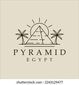 pyramid with date palm logo line art simple vector illustration template icon graphic design. egypt landscape sign or symbol for business travel culture concept