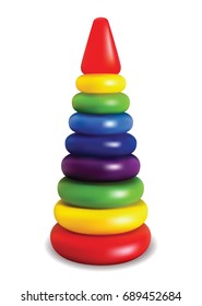 Pyramid. Developing game for children. Bright colored plastic toy. Isolated object. Vector Illustration.