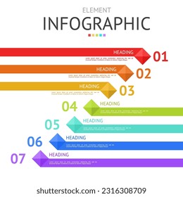 diamante piramidal con línea para infografía. se utiliza para el diagrama de procesos, presentación, flujo de trabajo, diseño de información, banner, gráfico y gráfico. concepto de negocio con 7 opciones. visualización de datos.