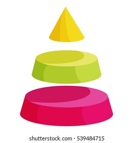 Pyramid divided into three colorful segment layers icon. Cartoon illustration of pyramid divided into three colorful segment layers vector icon for web