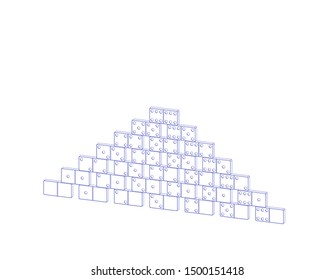 Pyramid of dominoes. Isolated on white background. Vector outline illustration. Dimetric projection.