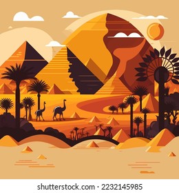 Pyramid of egypt background. History  symbols of egyptians. Egyptian landmark pyramid architecture, flat vector illustration of tourism landmark