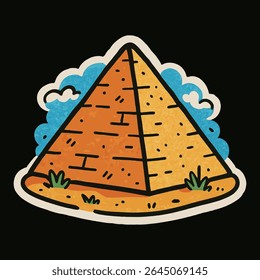pirâmide, egito, deserto, fofo, divertido, arte, crianças, esboço, rabiscar, nuvem, ícone, viajar, desenho animado, mão, desenhar, adesivo, antigo, maravilha, marco, simples, famoso, forma, edifício