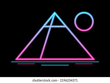 Pyramid egypt with sun neon light futuristic sci-fi outline icon logo vector design.