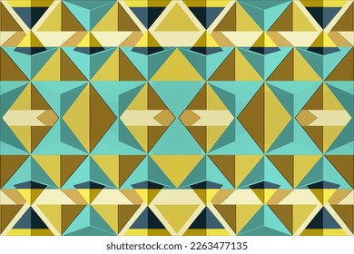 Pyramid Egyptian seamless pattern orange light green blue background. Abstract traditional folk old ancient antique tribal ethnic graphic line. Ornate elegant luxury vintage retro style for texture.