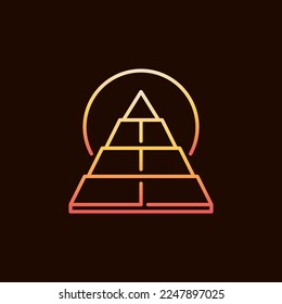 Pirámide y el concepto vectorial del Sol egipcio de línea delgada colorido icono sobre fondo oscuro
