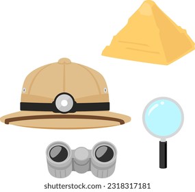 Pyramid with exploration hat and binoculars