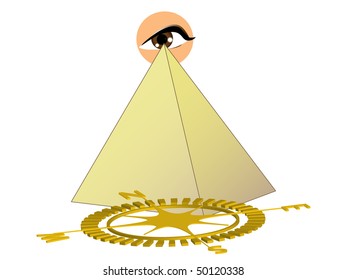 Pyramid, eye and compass