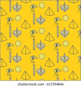 Pyramid, eye and lotus in the Egyptian pattern