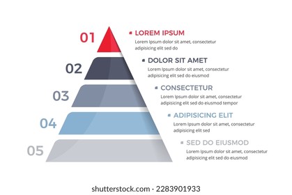 Pyramid with five elements with place for your text, infographic template for web, business, presentations, vector eps10 illustration