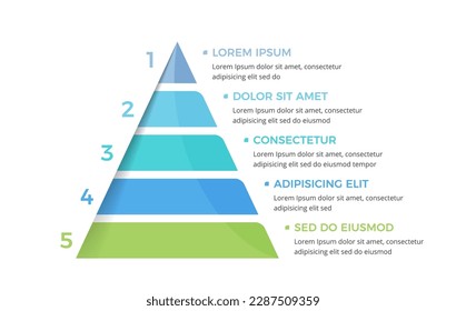 Pyramide mit fünf Elementen mit Platz für Ihren Text, Infografik-Vorlage für Web, Business, Präsentationen, Vektoreps10 Illustration