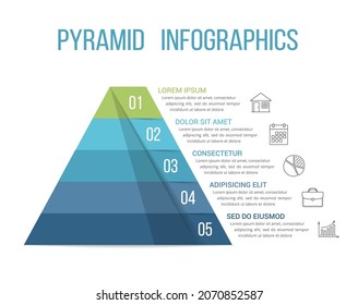 Pyramide mit fünf Segmenten, Infografik-Vorlage für Web, Business, Berichte, Präsentationen usw., Vektorgrafik eps10