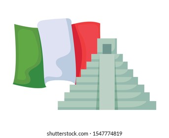 pyramid with flag mexican isolated icon vector illustration design