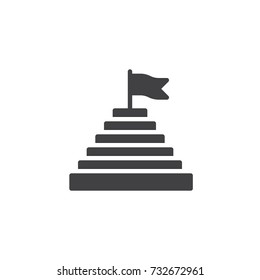 Pyramid with flag on top icon vector, filled flat sign, solid pictogram isolated on white. Achievement symbol, logo illustration.