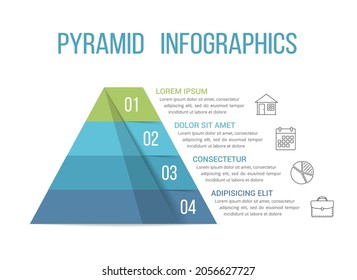 Pyramide mit vier Segmenten, Infografik-Vorlage für Web, Business, Berichte, Präsentationen usw., Vektorgrafik eps10