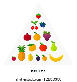 Pyramid of fruit and berries vector flat material design isolated on white