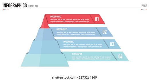 Pyramid or funnel infographic template or element including 4 step, process with colorful rectangle, layer on white background for business, sale, timeline slide or presentation, minimal, modern style